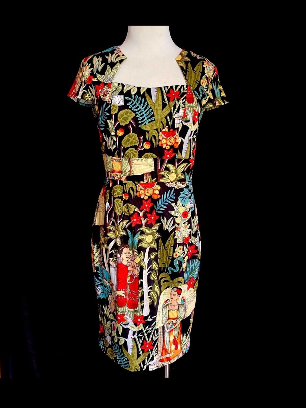 Grace Karin Black Sheath Dress with Multicolor Botanical & Figurative Print